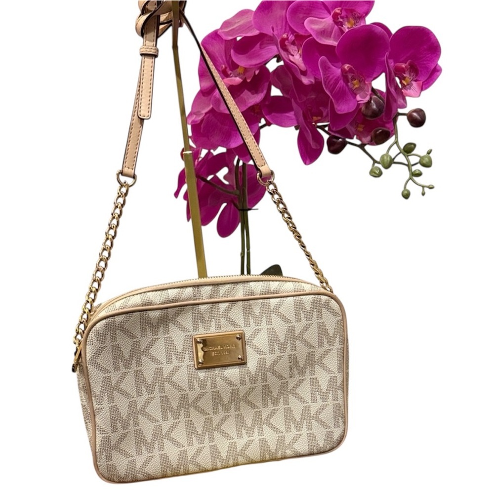 Michael Kors MK Cream Crossbody Bag purse handbag designer clutch bag wallet